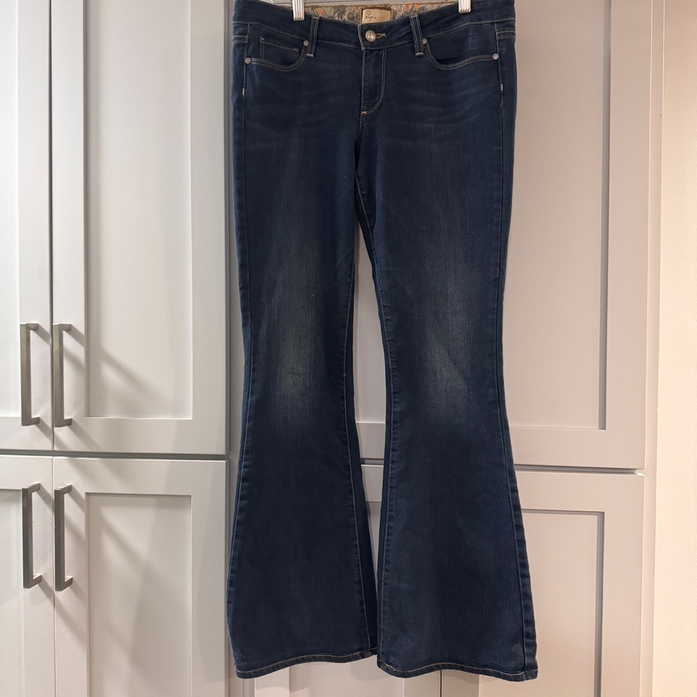 Paige Canyon Flare Jeans Dark Wash Denim Size 30 Low Rise Boho Made in USA